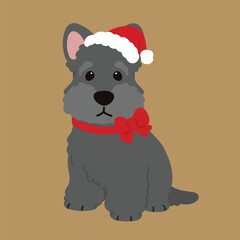 Simple and adorable illustration of Scottish Terrier in Christmas time