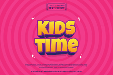 Editable text effect Kids Time 3d cartoon template stlye modren premium vector