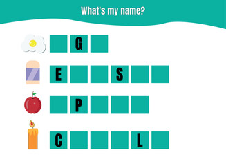 What's my name? Educational worksheet design for preschool, kindergarten or elementary students.