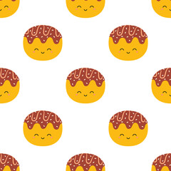 cartoon vector seamless pattern with takoyaki