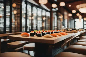 Crédence de cuisine en verre imprimé Bar à sushi sushi bar counter in a restaurant