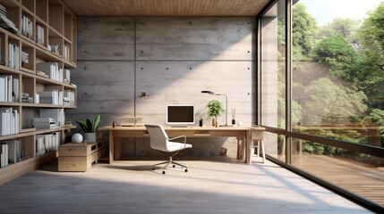 modern office room, desktop, interior design