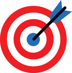 blue and red Target icon. Dartboard with arrow. Marketing strategy sign. Goal achievement symbol. Target Icon in trendy flat style isolated on transparent background.