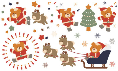 Obraz na płótnie Canvas くまサンタのクリスマスイラストセット1