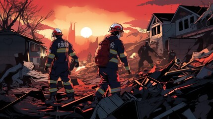 Firefighters on the rescue scene