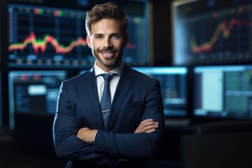 Fototapeta premium Caucasian Male Financial Advisor Background Scene Handsome Generative AI