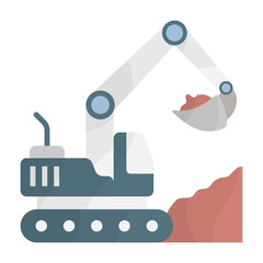 Obraz premium Heavy Excavators Digging concept, backhoe with bucket and cab vector color icon design, Handyman Services symbol, House Repairing sign, Civil Engineering and Building Contractor stock illustration