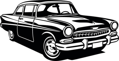 classic 60's car icon in black and white