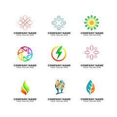 set of leaf logo vector icon