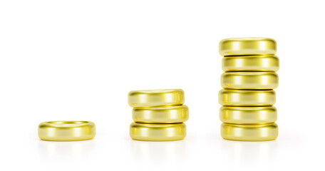 Cartoon stylized piles of coins on a white background. 3d illustration