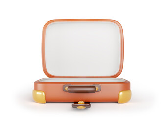 3d render open cartoon leather travel suitcase isolated on a white background