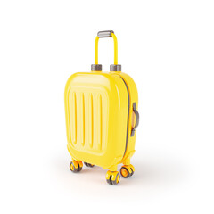 3d render cartoon yellow travel suitcase isolated on a white background