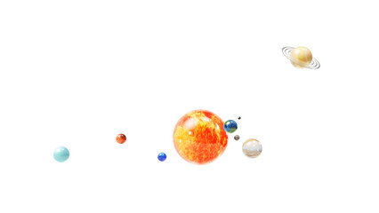 Cartoon stylized set of glass balls in the shape of planets of solar system isolated on a white background. 3d illustration