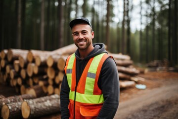Caucasian Man Forestry Worker Background Scene Good Looking Generative AI