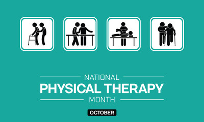 National Physical Therapy Month design with several types of physical exercise. Vector illustration