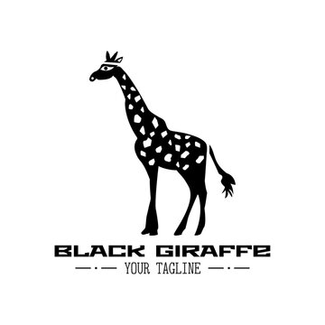 Black giraffe logotype with text on white background