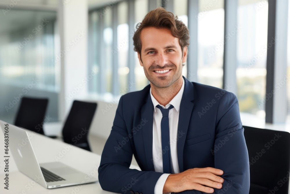 Aufkleber caucasian man human resources manager background scene smart looking generative ai