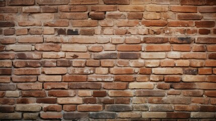Obraz premium Weathered brick wall with natural lighting, textured surface, aged vintage look. Rustic and old architecture, urban background with abstract pattern. Decay, wear and grunge add roughness and detail. 