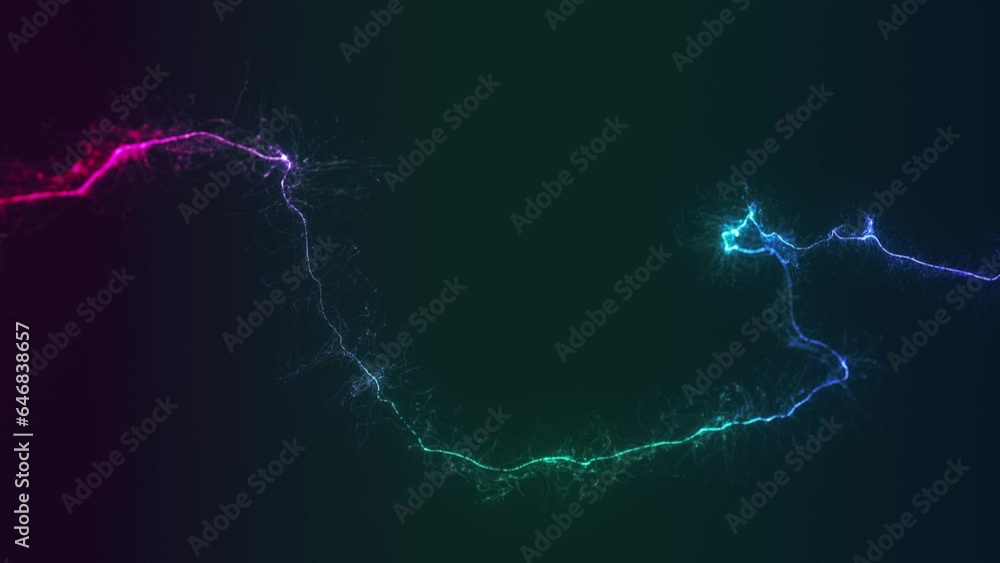 Poster 3d Glowing Distorted Light String/ 4k animation of an abstract 3d glowing light filament slowly snaking on a distorted path with ambient occlusion and depth of field