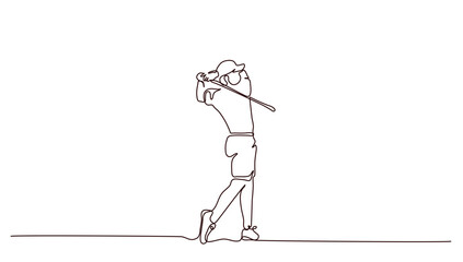 continuous lineart man pose playing golf background isolated for sport concept vector illustration