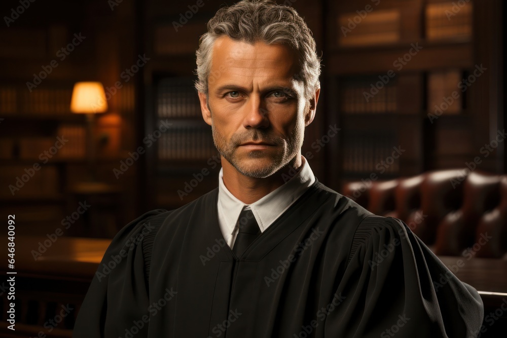 Poster caucasian male judge backdrop smart generative ai