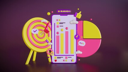3d looping animation of business growth concepts. show marketing graph analyzing stock market changes with achieve the target marketing	