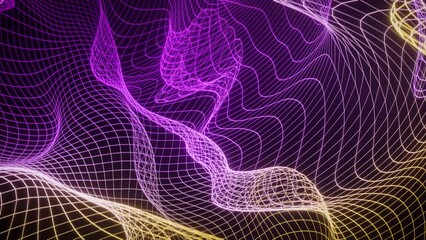 3d looping animation of Heat wave, energize, energy transfer concept. Complex three dimensional waveform. colorful wire frame mesh on black background. Data visualization - Powered by Adobe