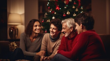 Happy family are doing communication each other during christmas holiday celebration.