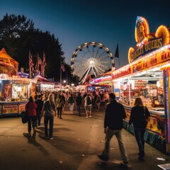a photo of outdoor night market a fair event. Blur image of street market on night, use for background. - obrazy, fototapety, plakaty