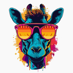 Portrait of a giraffe head wearing stylish sunglasses. Color vector illustration in abstract graffiti style, isolated. © Mariia