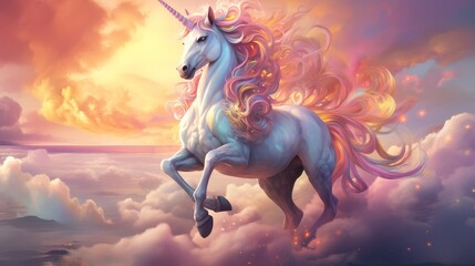 Obraz na płótnie Canvas rainbow unicorn in the clouds