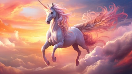 Obraz na płótnie Canvas rainbow unicorn in the clouds
