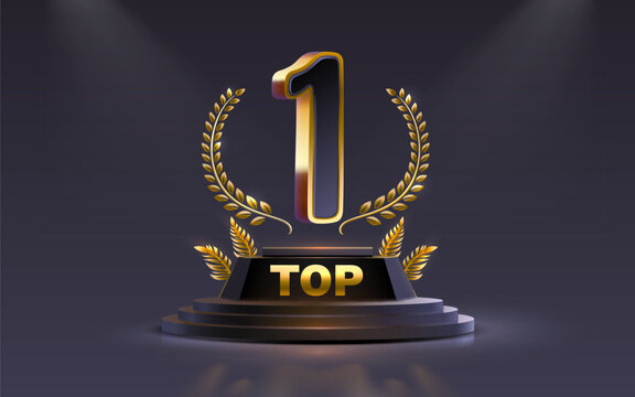 Top 1 best podium award sign, golden object. Vector illustration