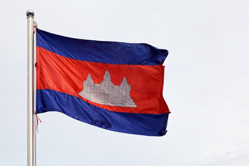 Cambodian flag waving in mid air