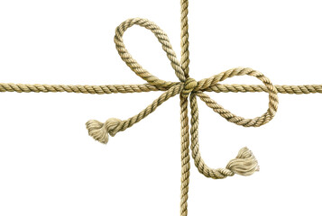 Rope cord tied with a bow watercolor illustration. Hand drawn element. Isolated.