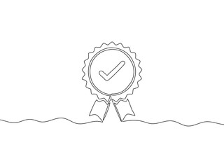 continuous line drawing of award ribbon.