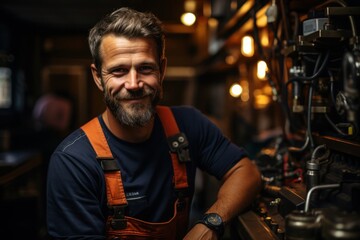 Obraz premium Caucasian Man Plumber Backdrop Scene Stylish Generative AI