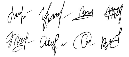 Set of fake handdrawn signature. Vector illustration