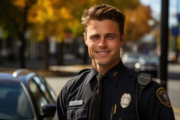 Fototapeta premium Caucasian Man Police Officer Backdrop Hard Working Generative AI