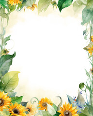 Watercolor of Sunflower frames . Frame of social media post. Concept of flora background, celebration, party, wedding event and invitation.