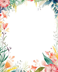 Fototapeta na wymiar Watercolor of Wild flower frames . Frame of social media post. Concept of flora background, celebration, party, wedding event and invitation.