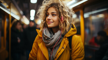 woman using smart phone in subway station