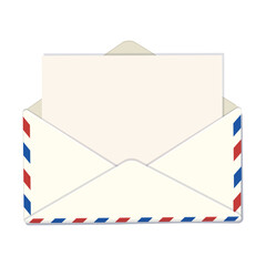 Open envelope with blank letter. Message in an envelope. Vector  cartoon illustration.