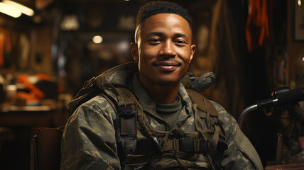 african military pilot sitting inside of helicopter in flight