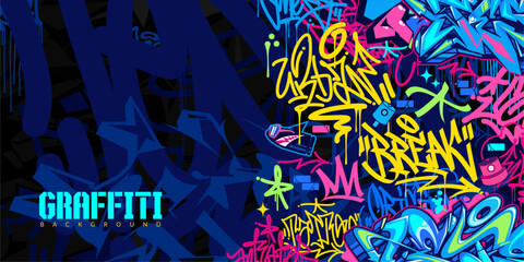 Trendy Colorful Abstract Urban Style Hiphop Graffiti Street Art Vector Illustration Background Template