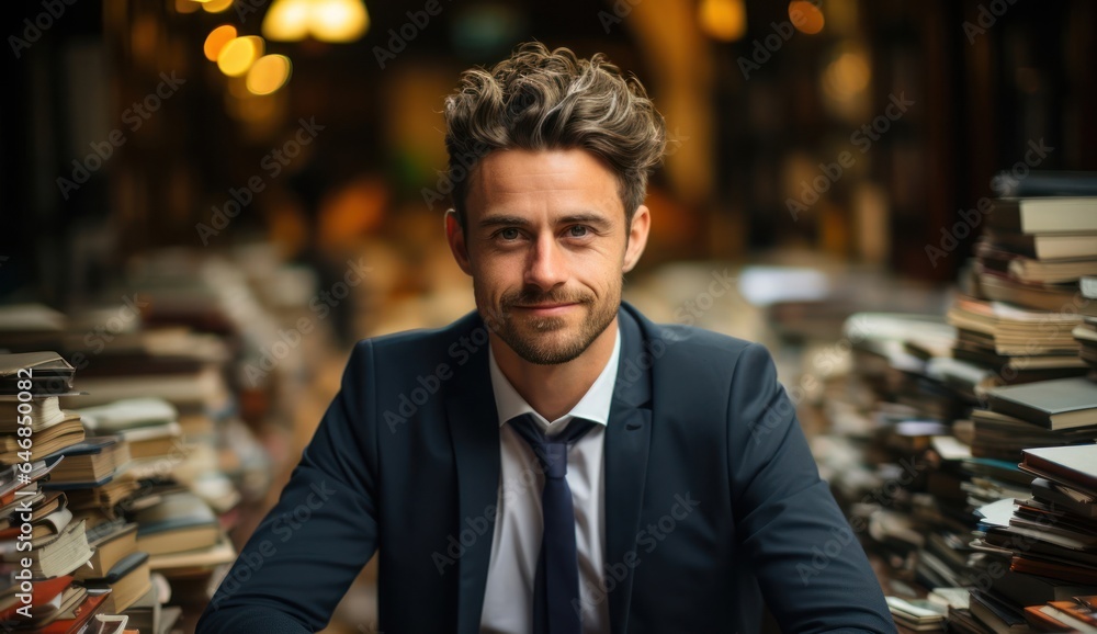 Aufkleber caucasian man project manager background scene smart looking generative ai