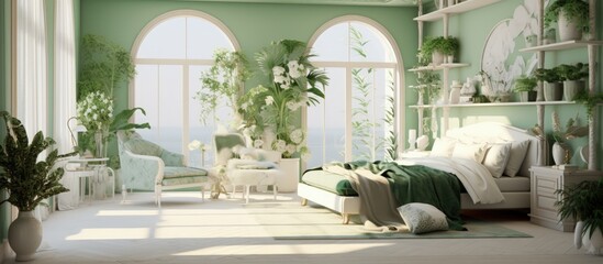 A a green and white room.