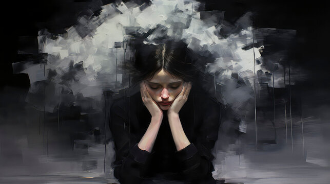 painting of a woman with anxiety and depressed emotions, Generative AI