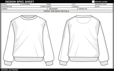 OVERSIZED SWEATSHIRT FLAT SKETCH FASHION TEMPLATE TECHNICAL DRAWING ILLUSTRATION