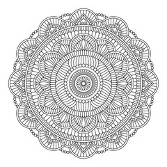 Isolated flower mandala in vector. Round line pattern. Vintage monochrome element for coloring pages, tattoo, decoration